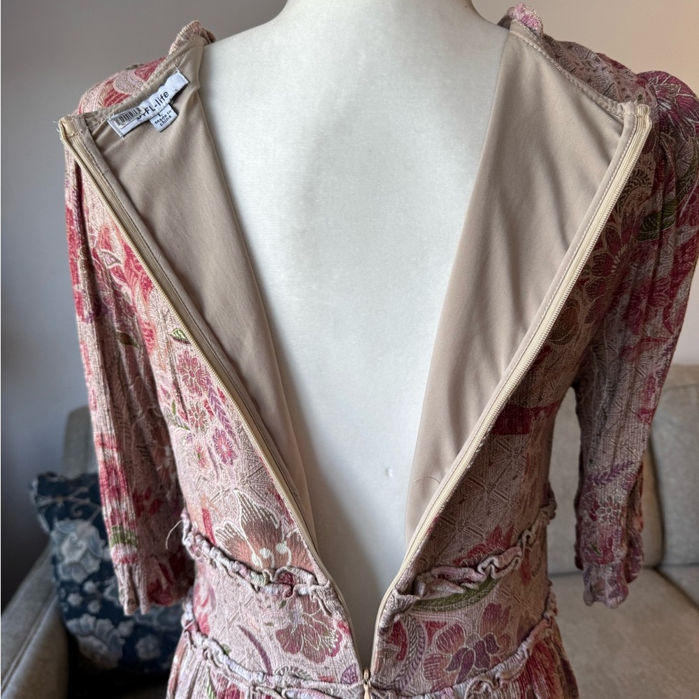 BTFL - Life Ruffled Maxi Dress Size Large Muted Neutrals and Pink Back zipper - Picture 9 of 11